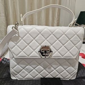 Philipp Plein White Leather Tote, Hexagon closure